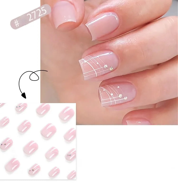 Pinkish Glitter French Sequins 24 Pcs Ready Stock Wholesale Press on Nails Artificial Fingernails Acrylic Candy False Nails 2725