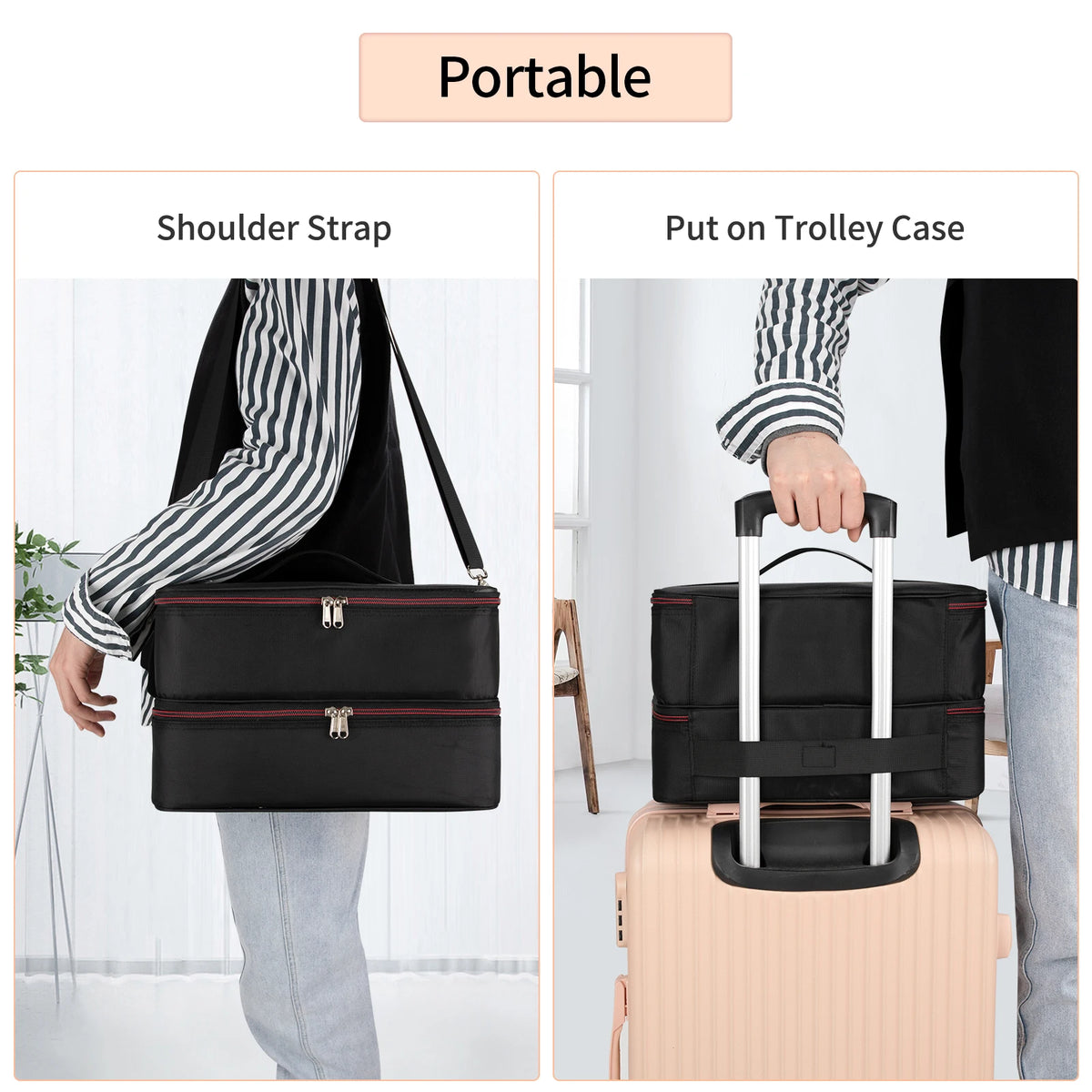 Relavel Nail Polish Organizer Case Double Layer Manicure Set Bag Nail Lamp Storage Bag Holds 40-50 Nail Polish Bottles