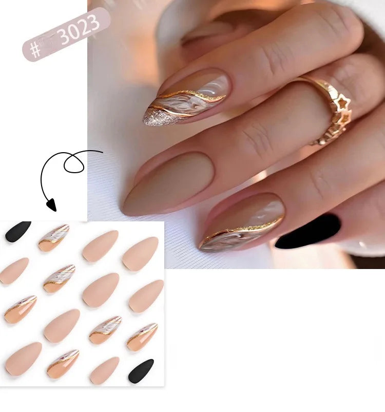 24 Pcs Almond-shaped Nails Art Acrylic Press on Nails Artificial Fingernails Customize Candy False Nails for Dating Party 3023