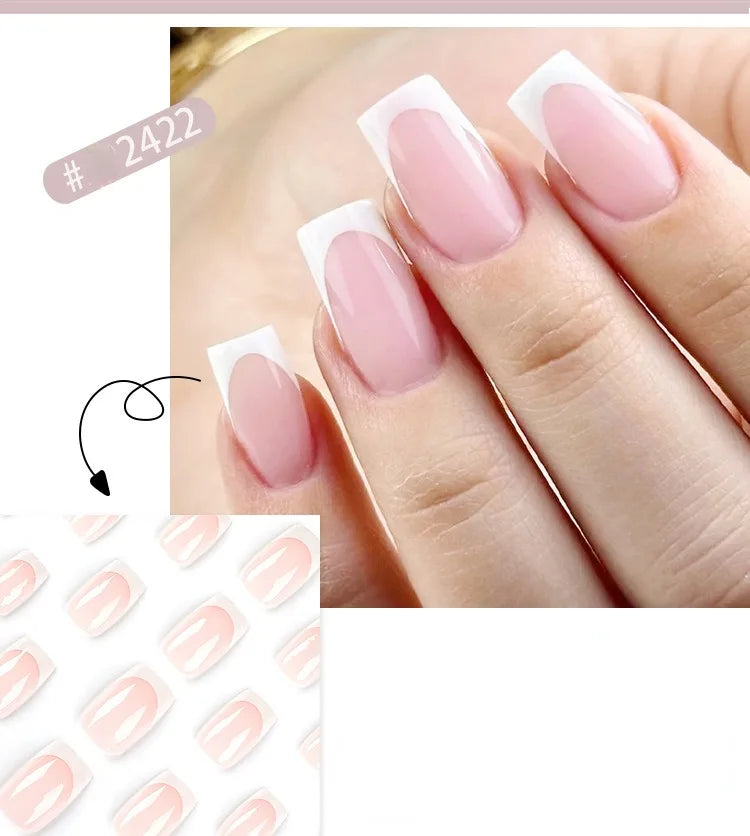 24 Pcs French Style Romantic Art Acrylic Press on Nails Artificial Fingernails Candy False Nails Dating Party 2422