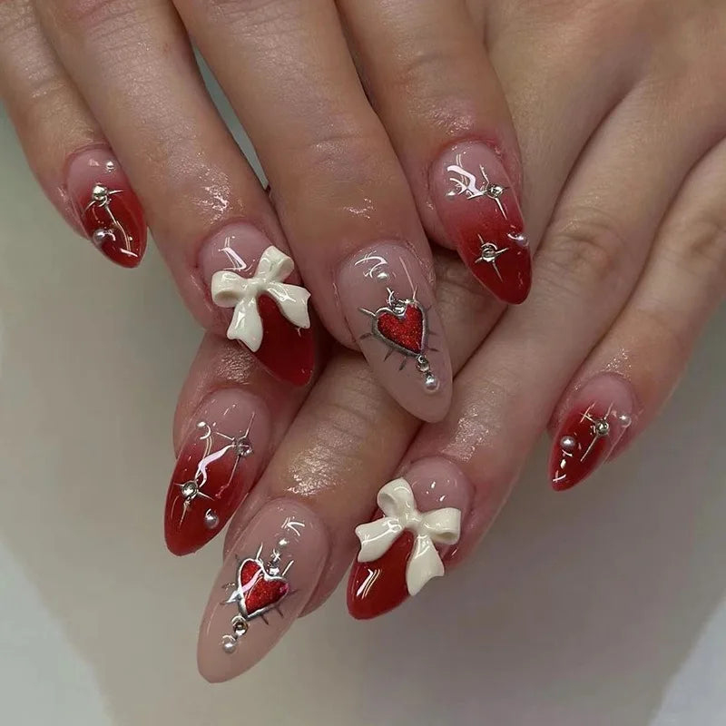 Dropshipping 24 Pcs Heart Design Romantic Art Acrylic Press on Nails Artificial Fingernails Customize Candy Nails 3136
