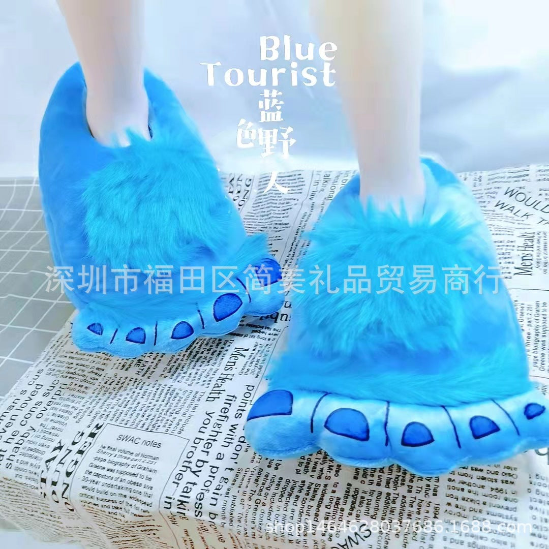 Creative Hobbit Stuffed Cotton Slippers Men's Large Size Home Daily Gift Baotou Thick Sole New Warm Shoes