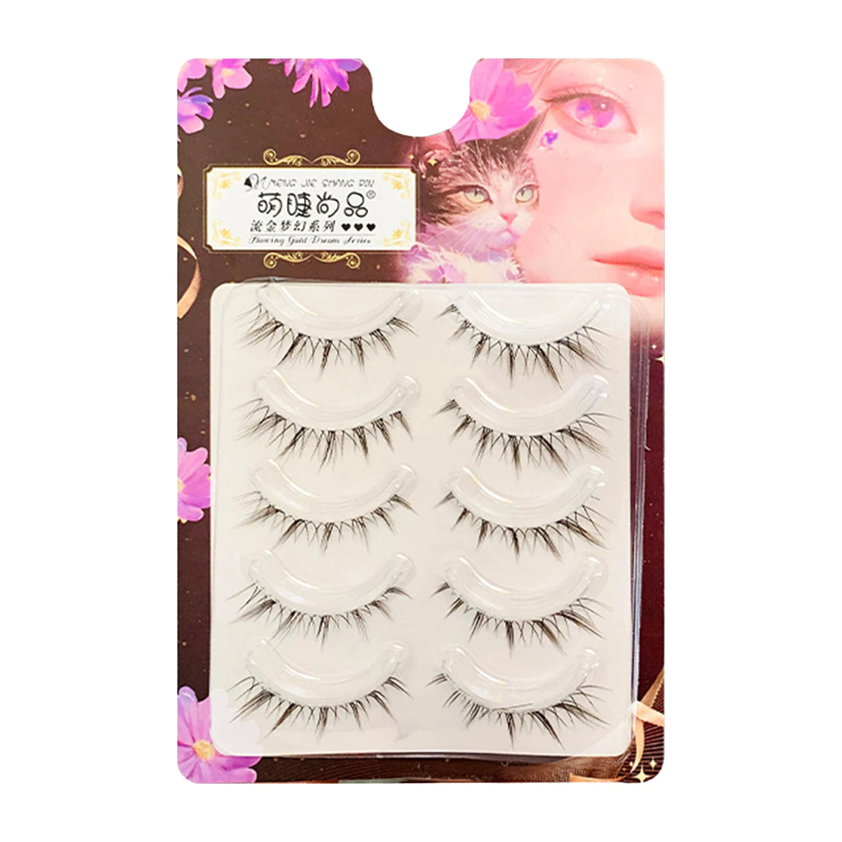 5 Pairs Sunflower False Eyelashes Transparent Stem Natural Manga Lashes Anime Wispy Eyelashes Extension Makeup