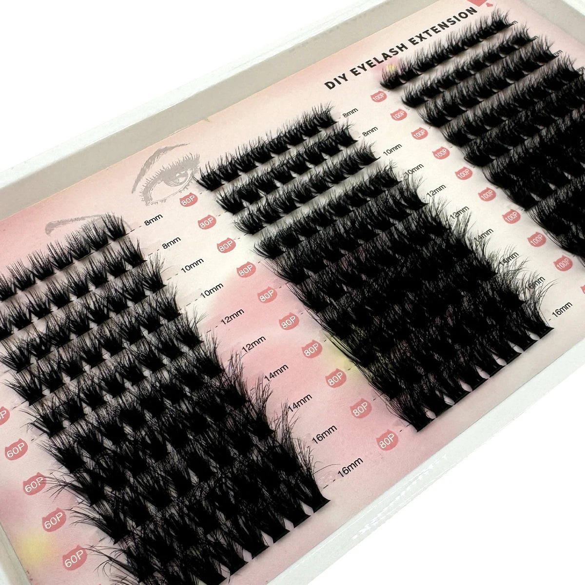 HBZGTLADDIY Mixed Cluster Grafting 10 Rows 60P80P100P Self Grafting Packaging Mink Makeup False Eyelash Beauty Tool Wholesale