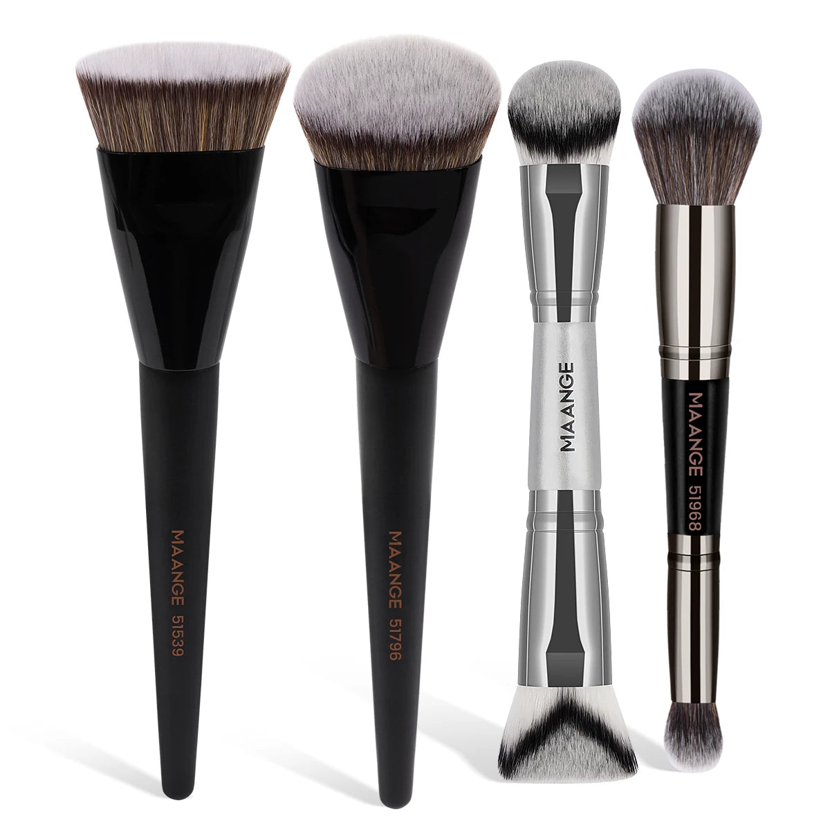 MAANGE 4pcs Makeup Brushes 2pcs Dual-ended Concealing Blush Brushes 2pcs Flat Top Angled Foundation Brushes Kit for Gifts Girls