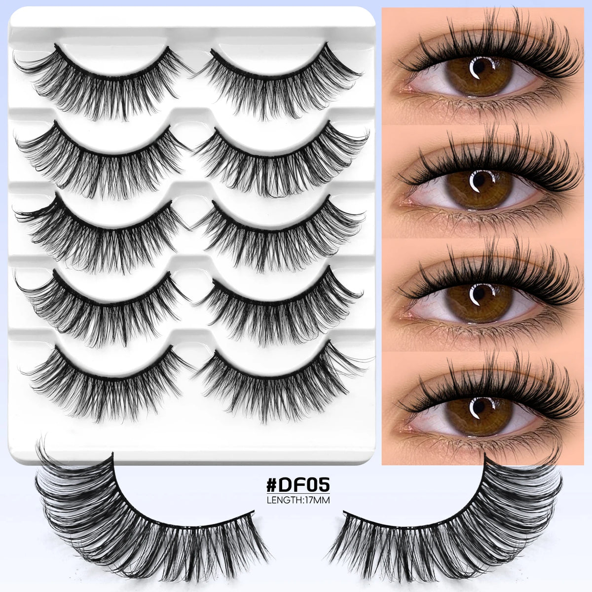 VELTRINAY Brown Half Lashes Natural Look Plush False Eyelashes Wispy Cat Eye Lashes Clear Lash Band Natural Lashes Makeup