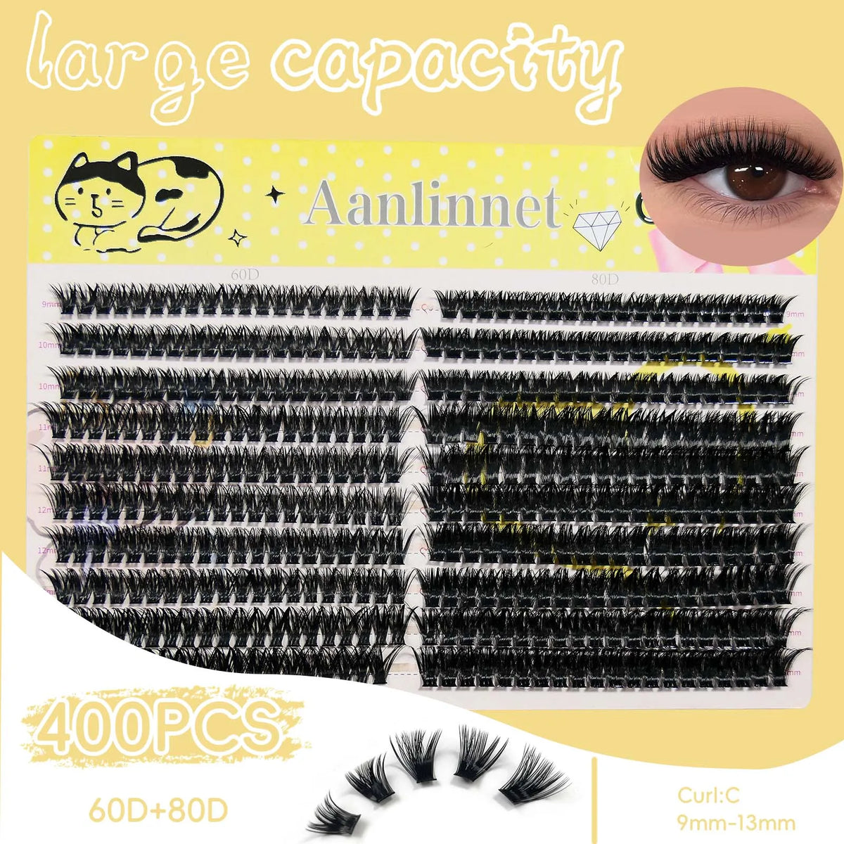 20 rows, 400 clusters of 3D false eyelashes, natural eyelash extension, makeup, thick eyelashes, 30/40/60/80D eyelash book