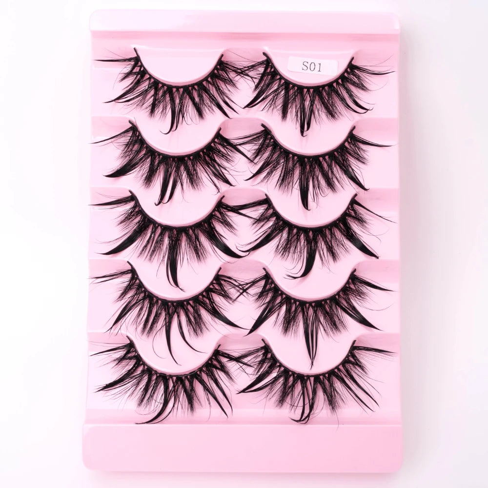 New 5 Pairs Wet False Eyelashes Naturally Wear False Eyelashes Everyday Sharp Tail Thick Simulation Cross Makeup Lashes