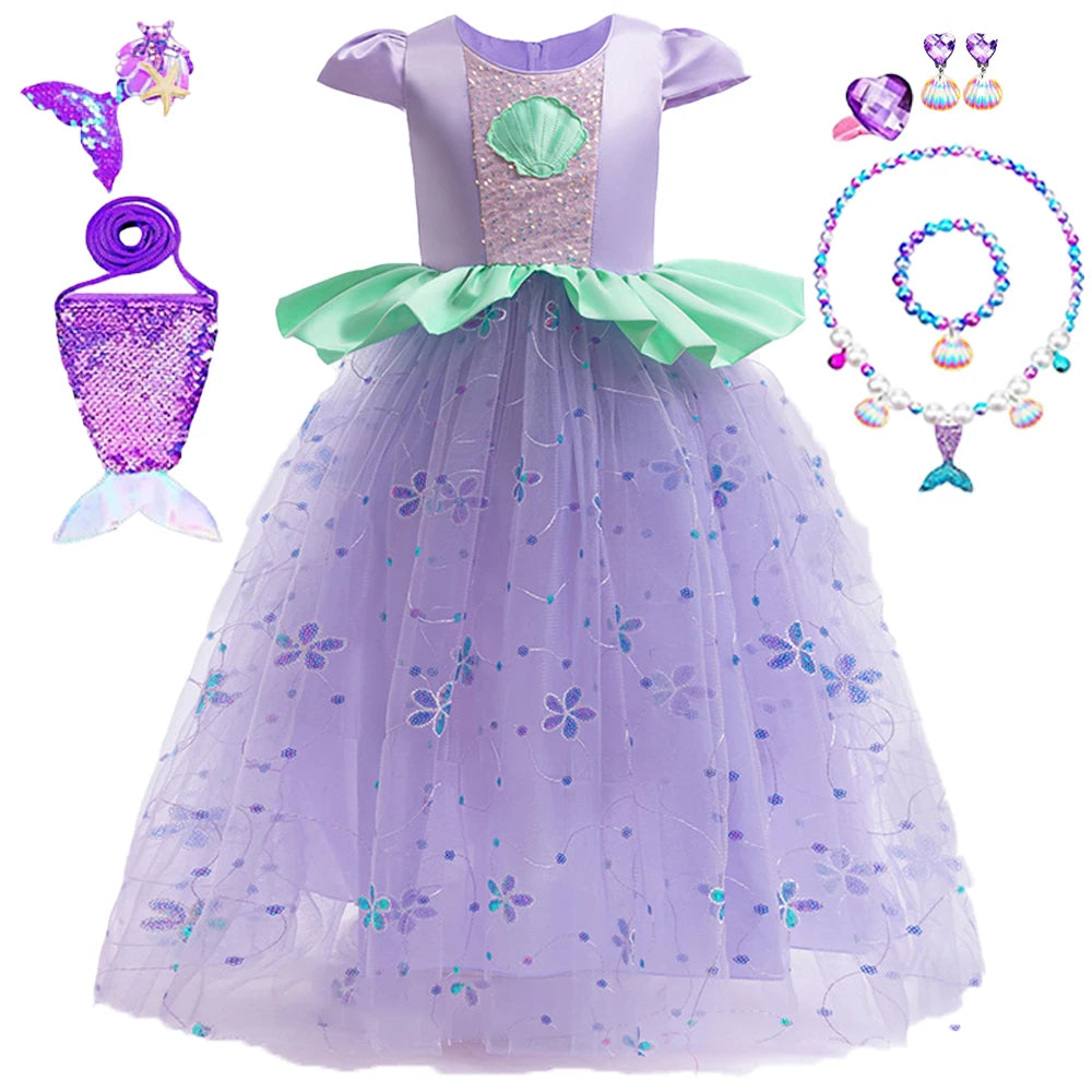 Summer Mermaid Prom Princess Dress for Girl Cosplay Halloween Christmas Costume Lace Wedding Birthday Perform Party Girl Dresses
