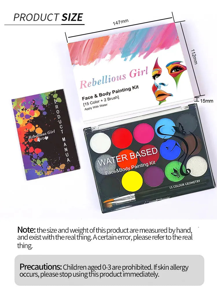 15 Colors Face Painting Palette Body Makeup Non Toxic Water Based Paint With Brush For Christmas Halloween Party Body Painting