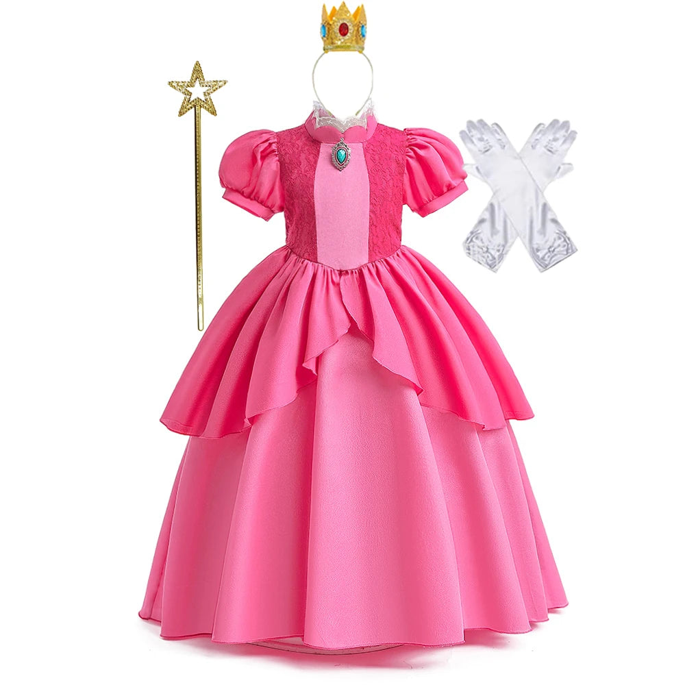 Fancy Peach Princess Cosplay Costume For Girl Carnival Halloween Costumes Birthday Party Stage Performace Prom Dress Kids Clothe