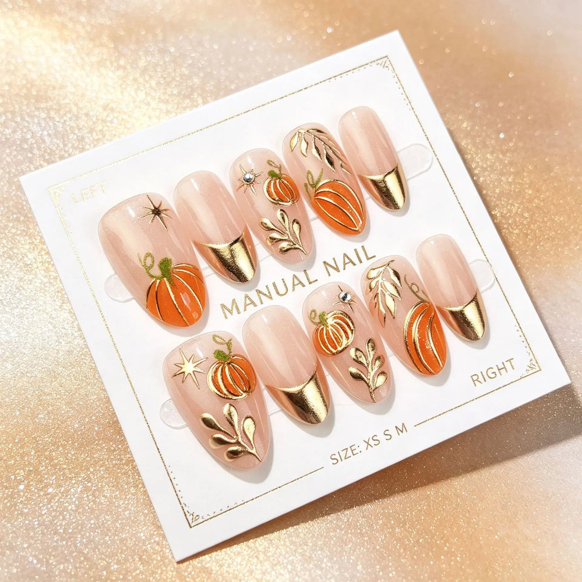 30pcs Autumn Press On Nails 3D Maple Leaf Pumpkin Acorn Fake Nail Long Almond Pumpkin Acorn False Nail for Women&Girl