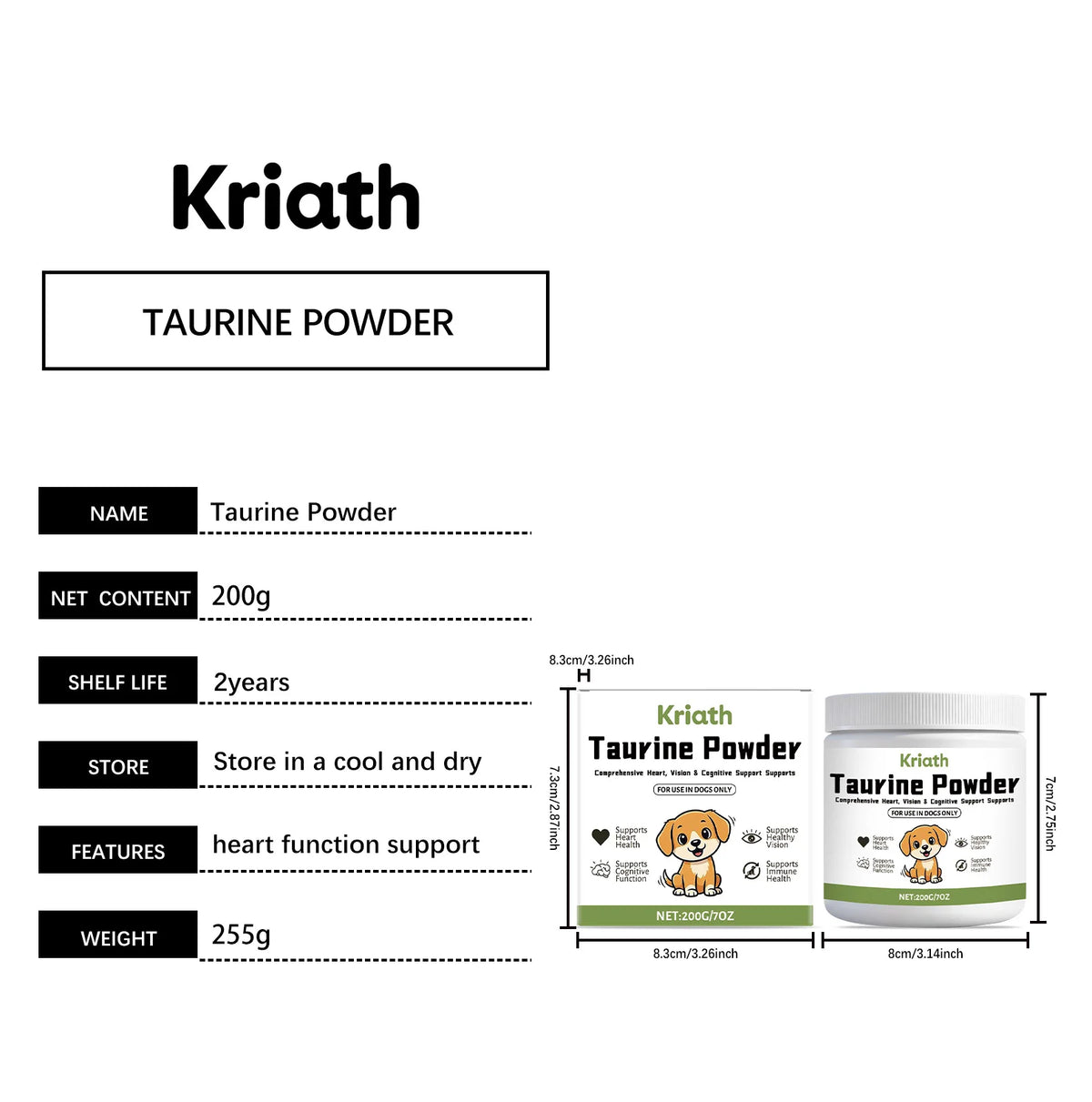 Pet Taurine Powder Support Heart Wellness Maintain Normal Vision Function Enhance Hair Radiance Dog Daily Nutrients Supplement