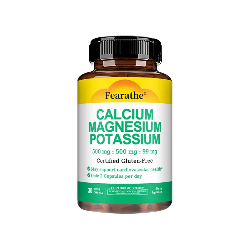Calcium Magnesium Potassium Supplement - 500mg/500mg/99mg Per 2 Tablets - Supports Cardiovascular Health - Certified Gluten-Free