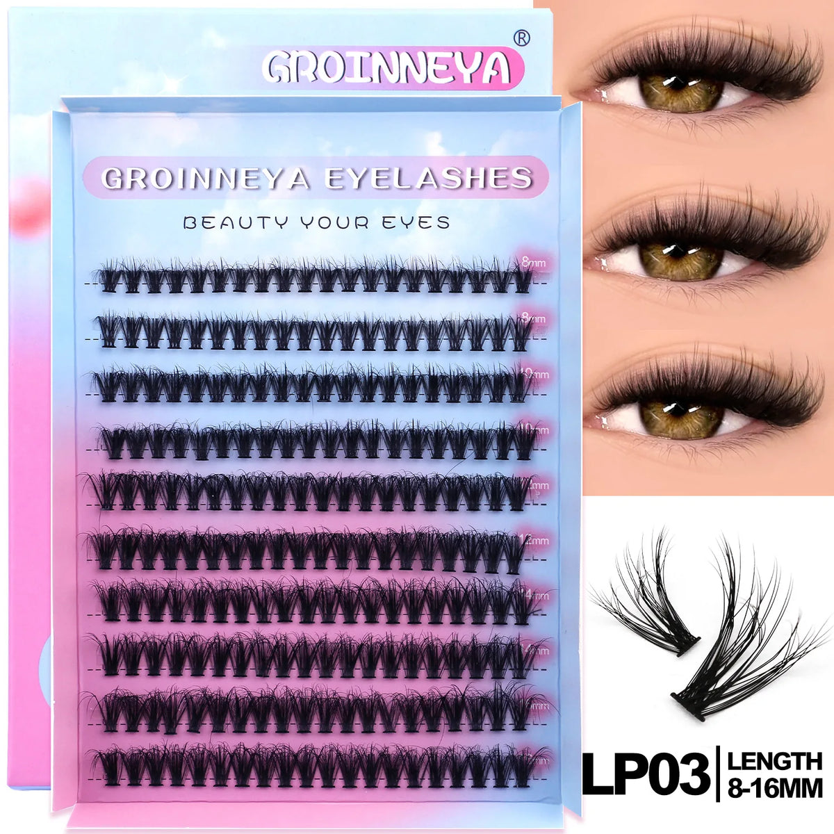 GROINNEYA DIY Eyelashes Cluster Lashes Lash Extension Natural Soft 100% Handmade Mink Lashes Reusable Makeup