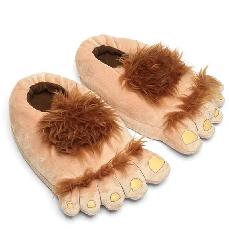 Creative Hobbit Stuffed Cotton Slippers Men's Large Size Home Daily Gift Baotou Thick Sole New Warm Shoes