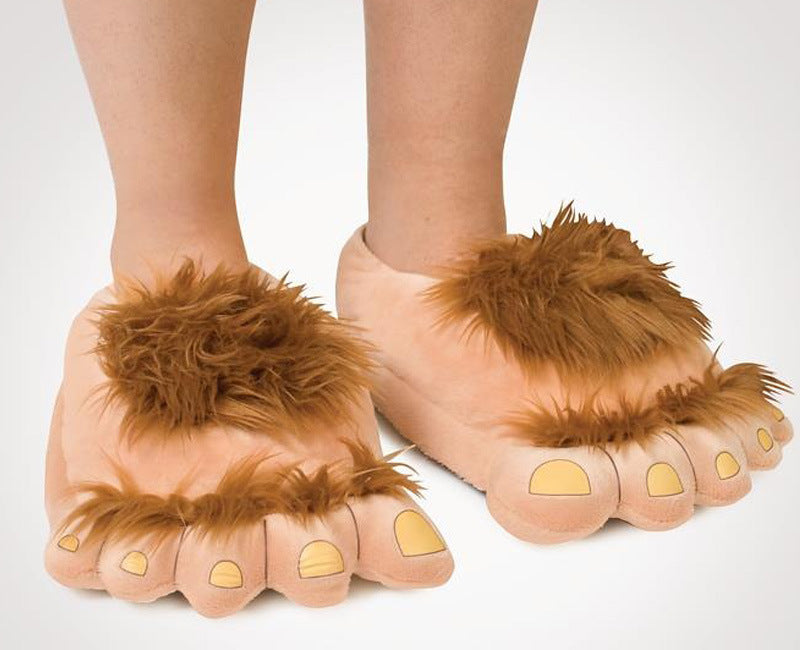 Creative Hobbit Stuffed Cotton Slippers Men's Large Size Home Daily Gift Baotou Thick Sole New Warm Shoes