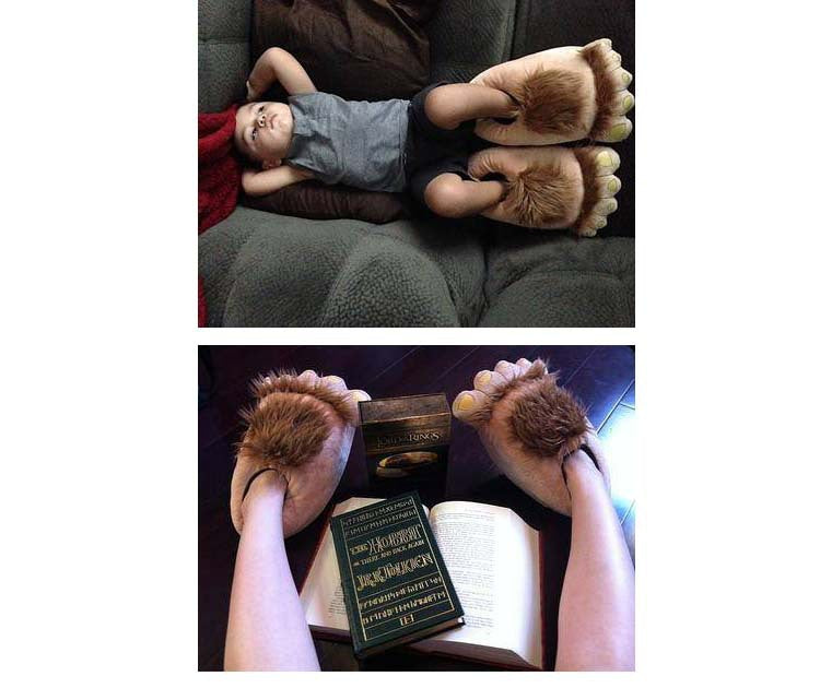 Creative Hobbit Stuffed Cotton Slippers Men's Large Size Home Daily Gift Baotou Thick Sole New Warm Shoes