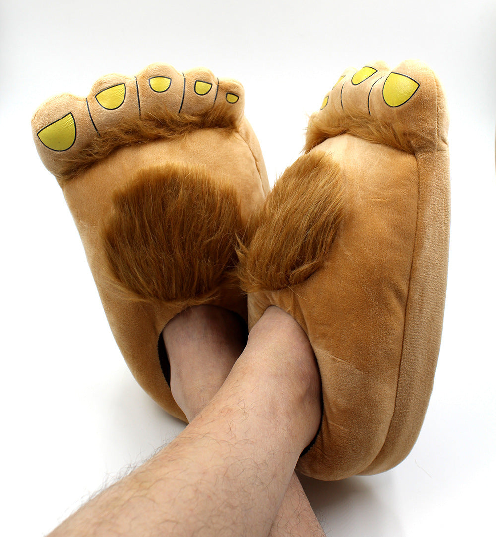 Creative Hobbit Stuffed Cotton Slippers Men's Large Size Home Daily Gift Baotou Thick Sole New Warm Shoes