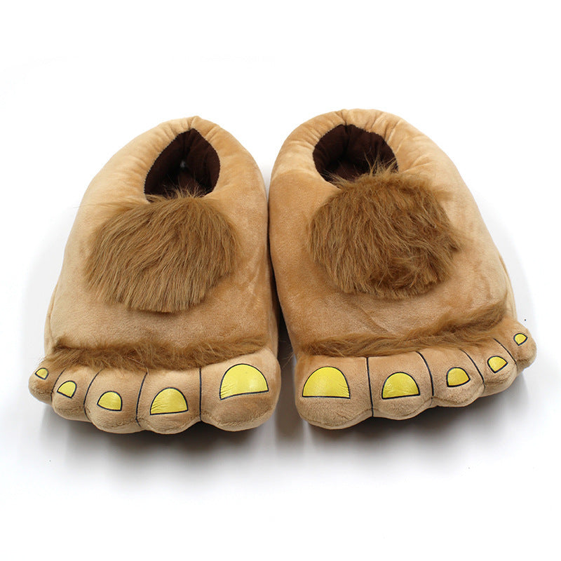 Creative Hobbit Stuffed Cotton Slippers Men's Large Size Home Daily Gift Baotou Thick Sole New Warm Shoes