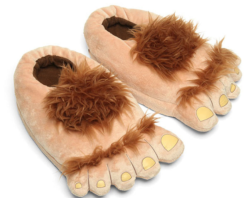 Creative Hobbit Stuffed Cotton Slippers Men's Large Size Home Daily Gift Baotou Thick Sole New Warm Shoes