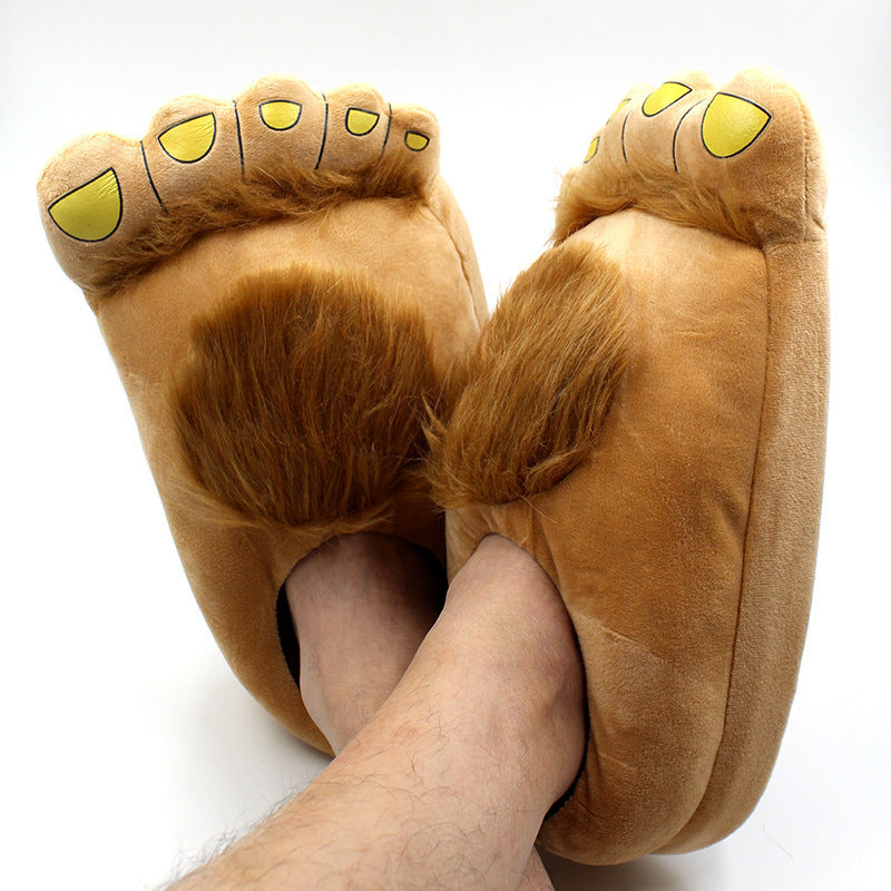 Creative Hobbit Stuffed Cotton Slippers Men's Large Size Home Daily Gift Baotou Thick Sole New Warm Shoes