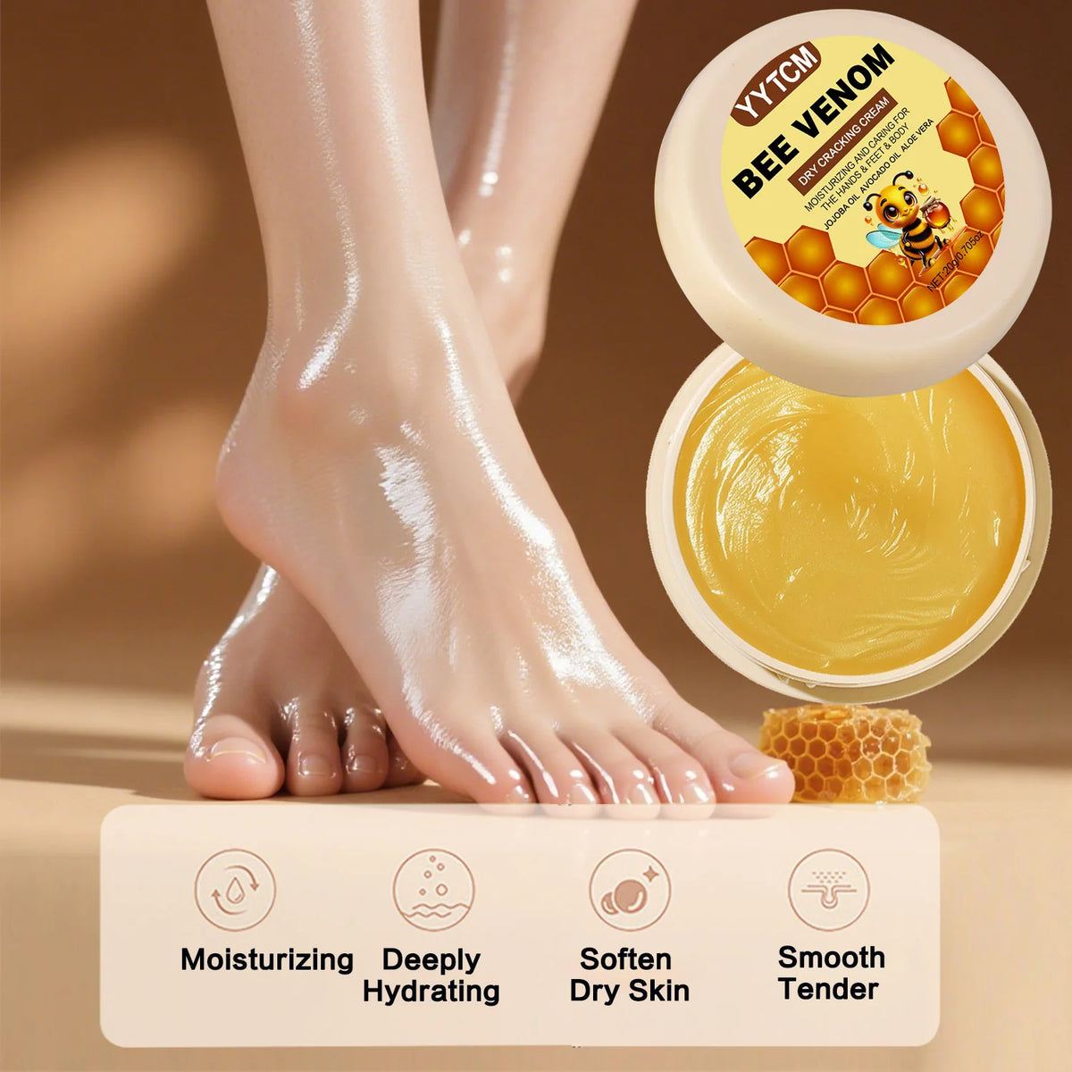 Bee Venom Dry Crack Moisturizing Cream, Hydrating & Nourishing for Autumn Winter, Smooth & Soft Skin Care, Hydrating Foot Cream