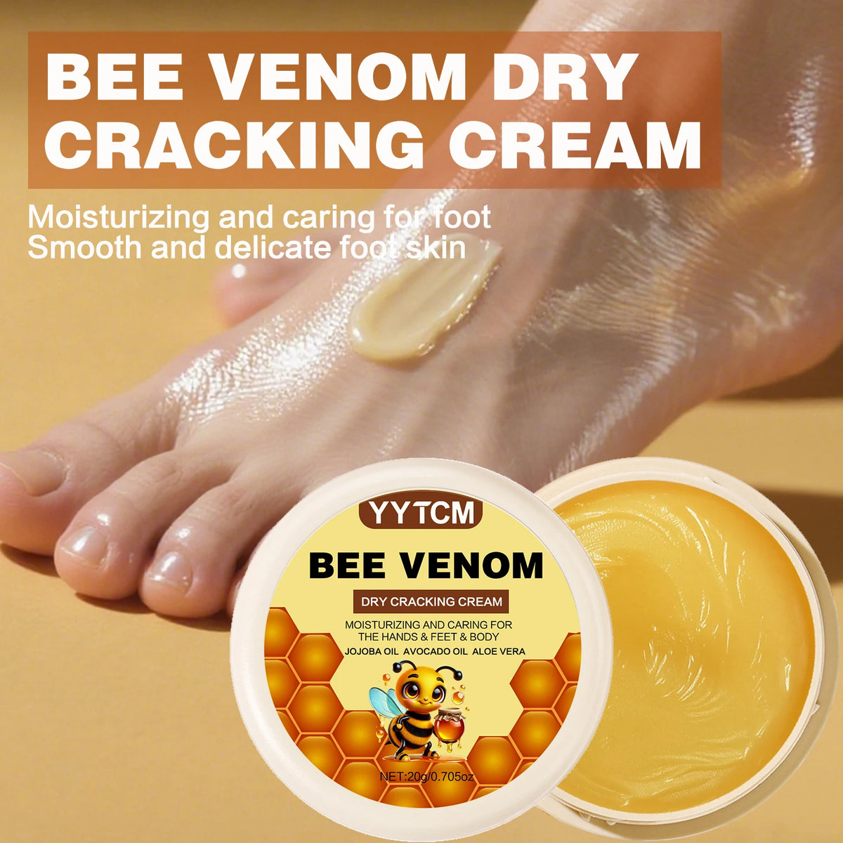 Bee Venom Dry Crack Moisturizing Cream, Hydrating & Nourishing for Autumn Winter, Smooth & Soft Skin Care, Hydrating Foot Cream