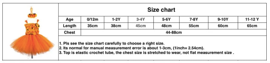 Girls Orange Flower Petals Tutu Dress Kids Black Crochet Ballet Tulle Dress with Headband Children Halloween Party Costume Dress