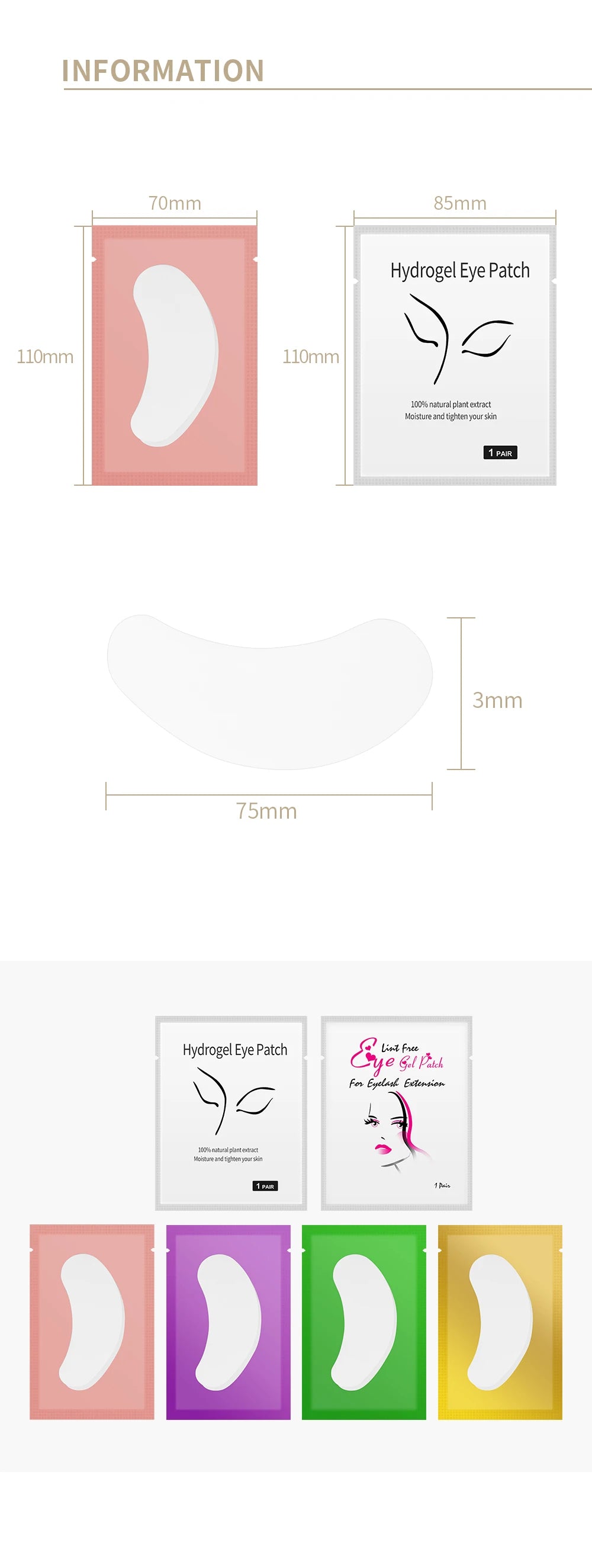GLAMLASH 50pairs/Pack Lashes Paper Patches Eyelash Under Eye Pads Lash Eyelash Extension Eye Tips Sticker Wraps Makeup Tools