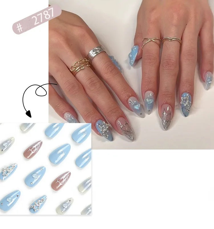 24 Pcs 3D Nail Design Art Press on Nails Artificial Fingernails Customize Candy False Nails for Dating Party Everydaywear 2761