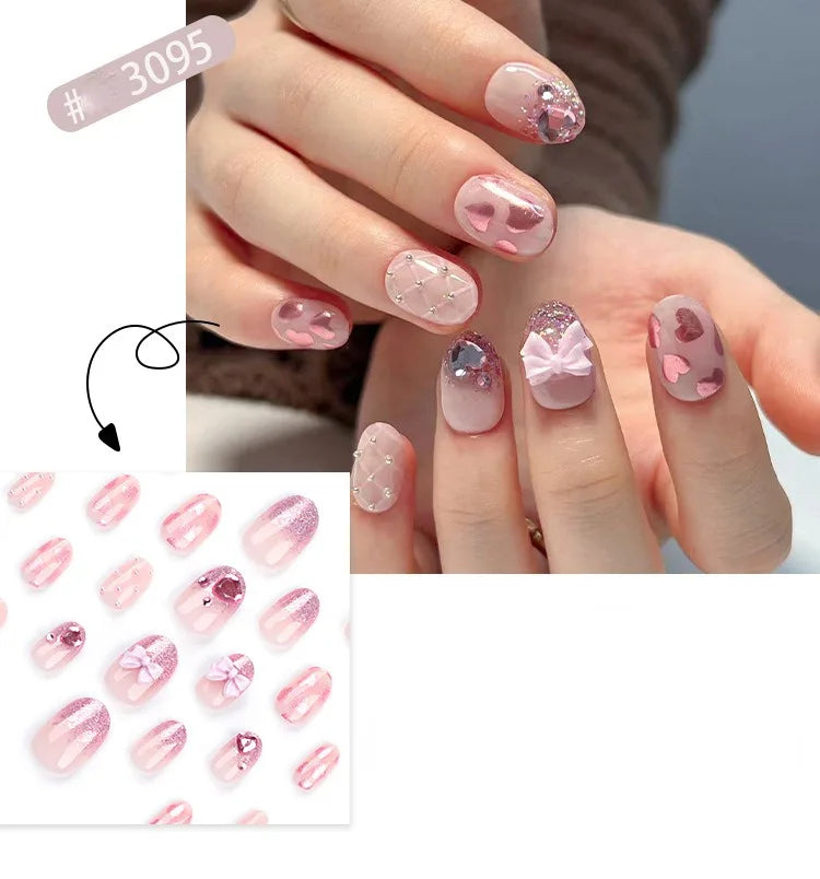 Dropshipping 24 Pcs Heart Design Romantic Art Acrylic Press on Nails Artificial Fingernails Customize Candy Nails 3136