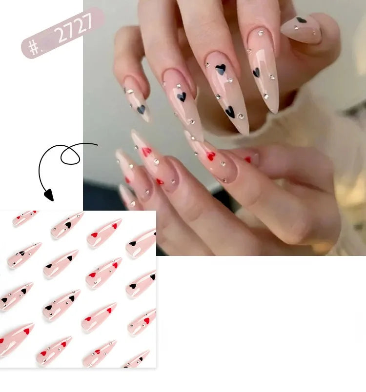 Dropshipping 24 Pcs Heart Design Romantic Art Acrylic Press on Nails Artificial Fingernails Customize Candy Nails 3136