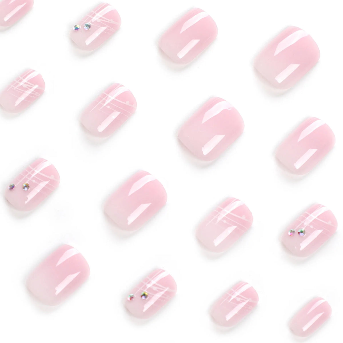 Pinkish Glitter French Sequins 24 Pcs Ready Stock Wholesale Press on Nails Artificial Fingernails Acrylic Candy False Nails 2725