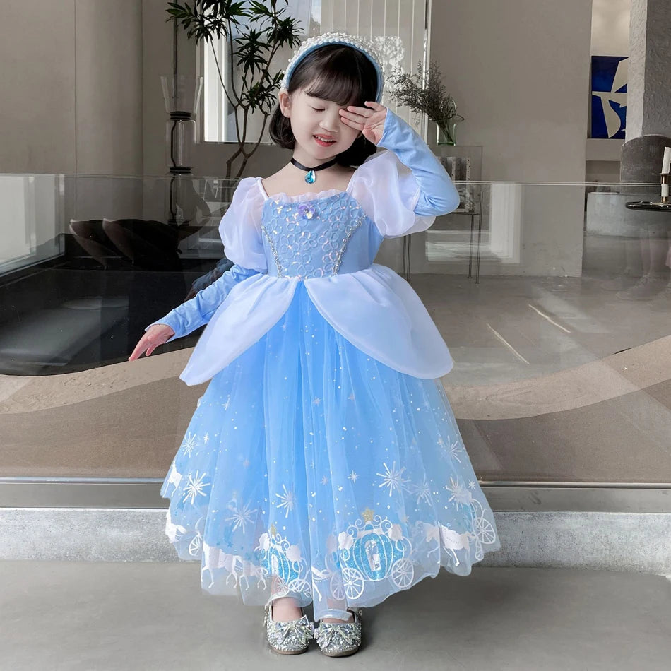Girls Halloween Cinderella Princess Cosplay Dress for Girl Kids Ball Gown Sequin Carnival TUTU Puff Mesh Clothing for Birthday G