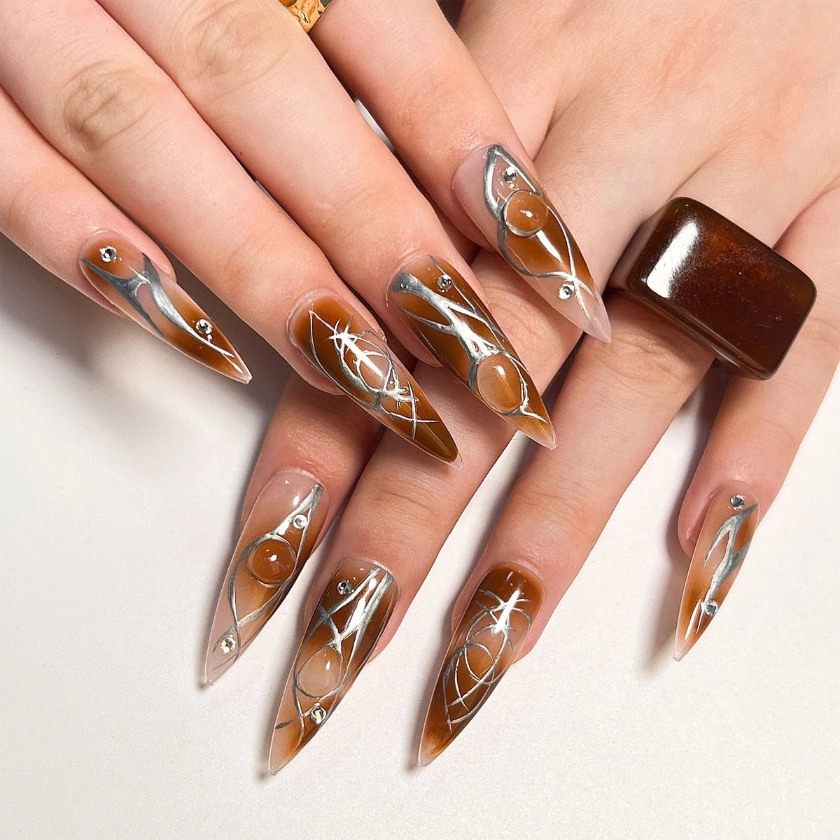 24 Pcs 3D Nail Design Art Press on Nails Artificial Fingernails Customize Candy False Nails for Dating Party Everydaywear 2761
