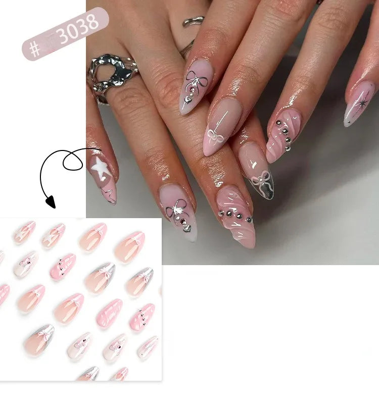24 Pcs 3D Nail Design Art Press on Nails Artificial Fingernails Customize Candy False Nails for Dating Party Everydaywear 2761