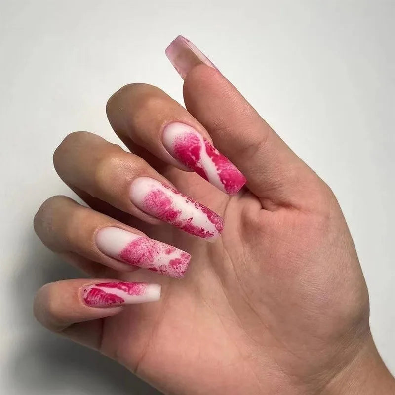 Dropshipping 24 Pcs Heart Design Romantic Art Acrylic Press on Nails Artificial Fingernails Customize Candy Nails 3136