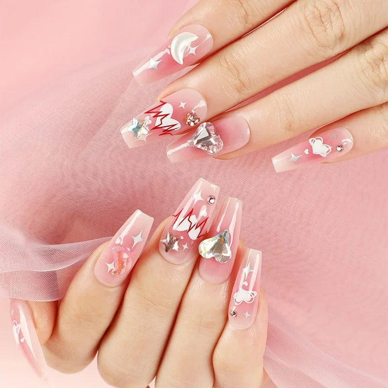 Dropshipping 24 Pcs Heart Design Romantic Art Acrylic Press on Nails Artificial Fingernails Customize Candy Nails 3136