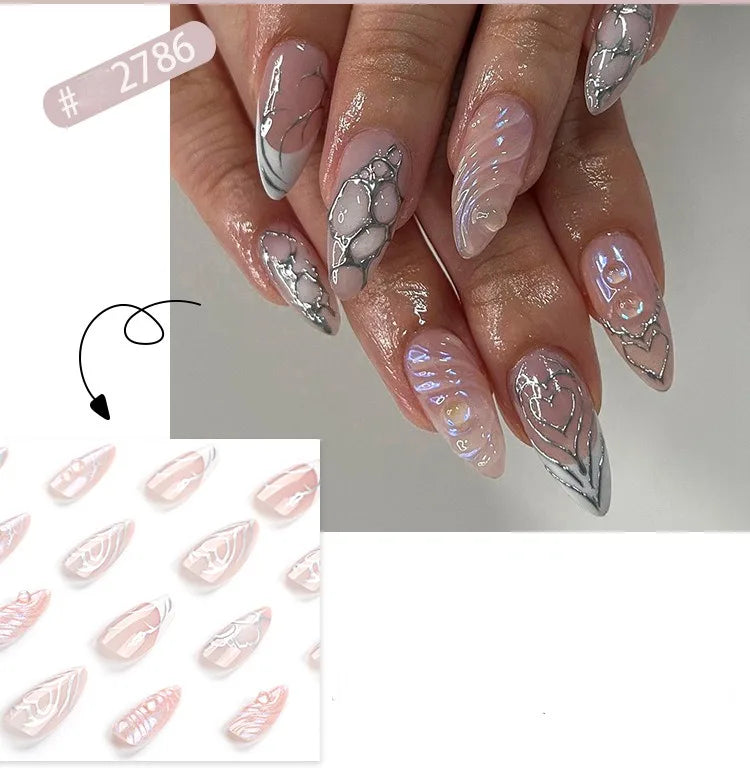 24 Pcs 3D Nail Design Art Press on Nails Artificial Fingernails Customize Candy False Nails for Dating Party Everydaywear 2761