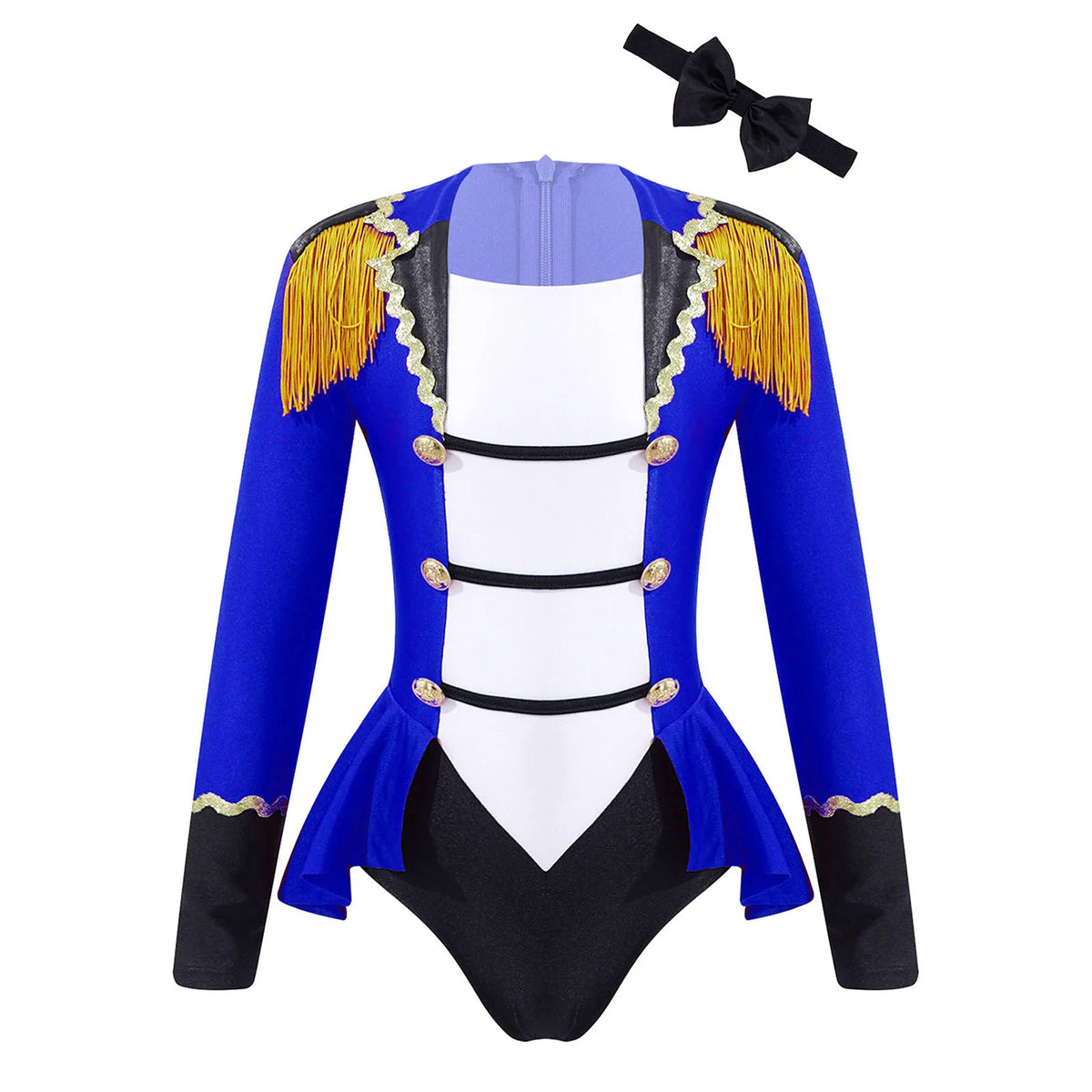 Kids Girls Circus Ringmaster Cosplay Costumes Long Sleeves Bodysuit Leotard Tassel Buttons Romper Jumpsuit for Halloween Party