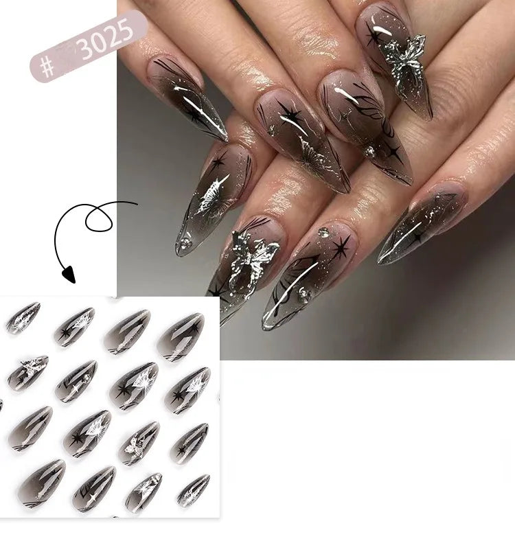 24 Pcs 3D Nail Design Art Press on Nails Artificial Fingernails Customize Candy False Nails for Dating Party Everydaywear 2761
