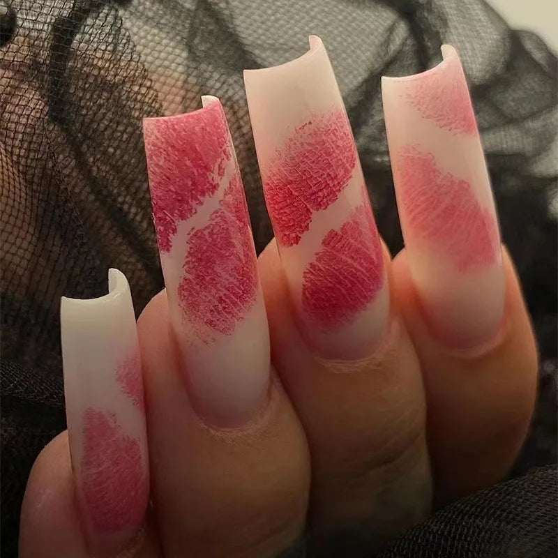 Dropshipping 24 Pcs Heart Design Romantic Art Acrylic Press on Nails Artificial Fingernails Customize Candy Nails 3136