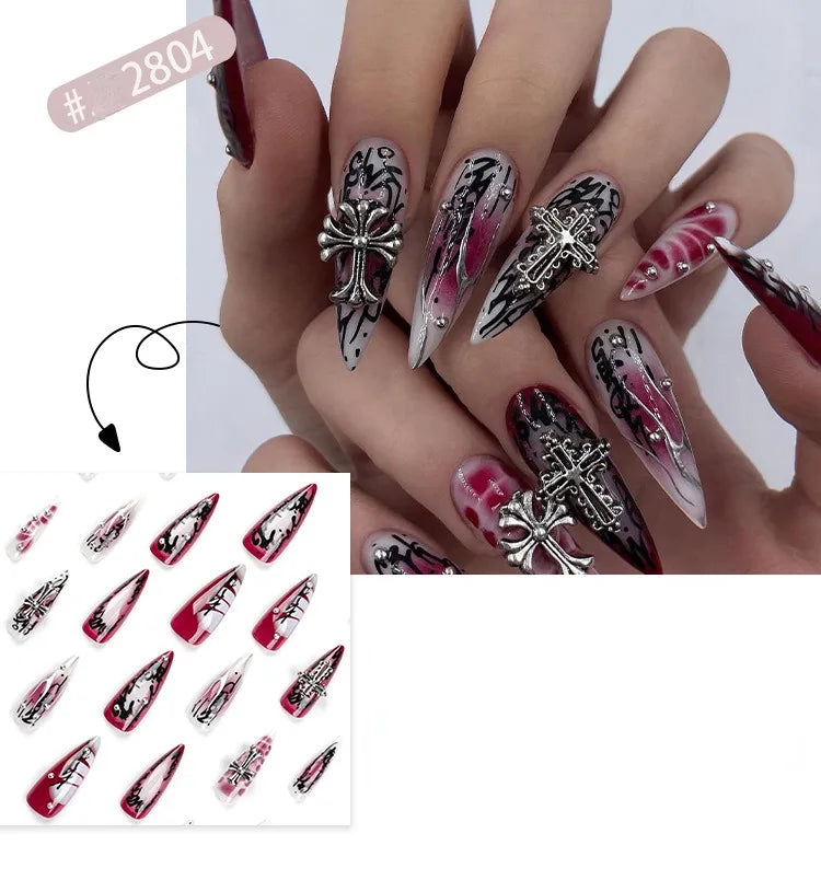 24 Pcs 3D Nail Design Art Press on Nails Artificial Fingernails Customize Candy False Nails for Dating Party Everydaywear 2761