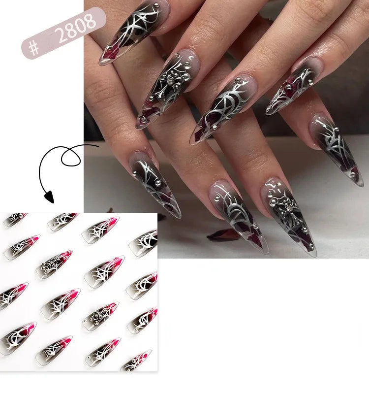 24 Pcs 3D Nail Design Art Press on Nails Artificial Fingernails Customize Candy False Nails for Dating Party Everydaywear 2761
