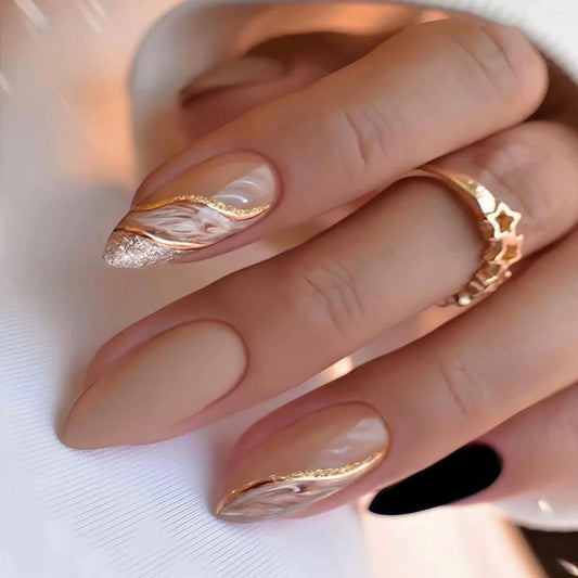 24 Pcs Almond-shaped Nails Art Acrylic Press on Nails Artificial Fingernails Customize Candy False Nails for Dating Party 3023