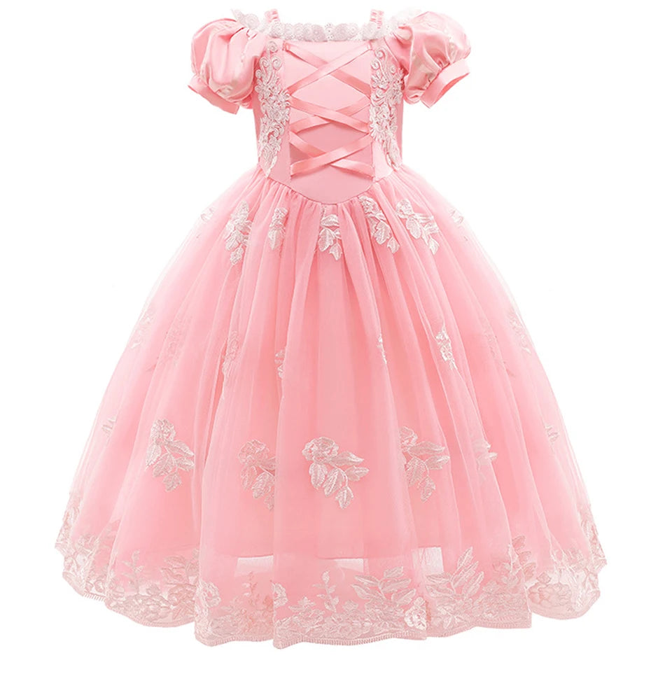 Girl Cosplay Princess Aurora Rapunzel Dress Up Kids Christmas Halloween Tulle Fancy Costume for Children Girls Birthday