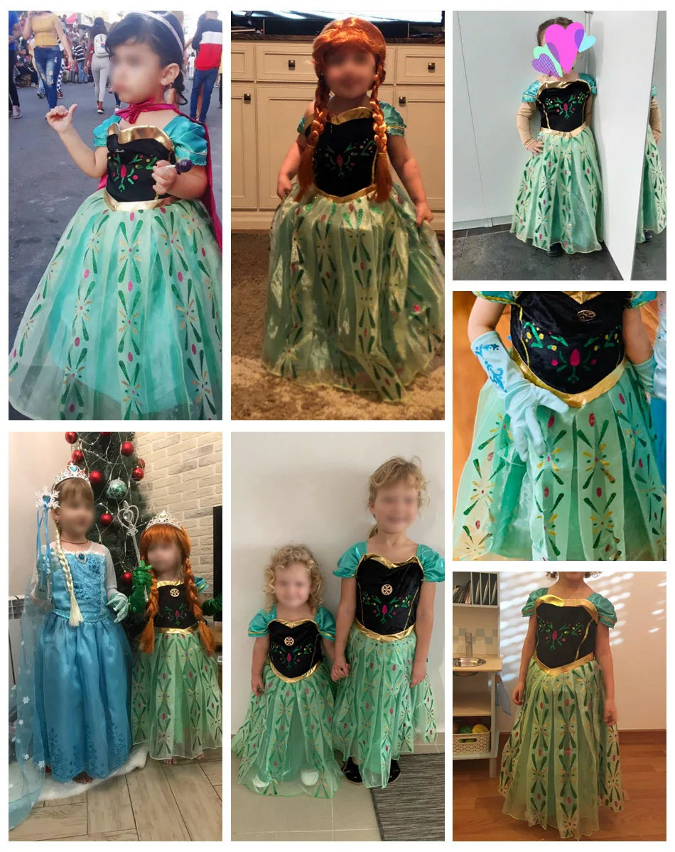 Anna Dresses Children Princess Dress Girl Cosplay Costume Kids Summer Clothes Halloween Birthday Carnival Robe Party Disguise