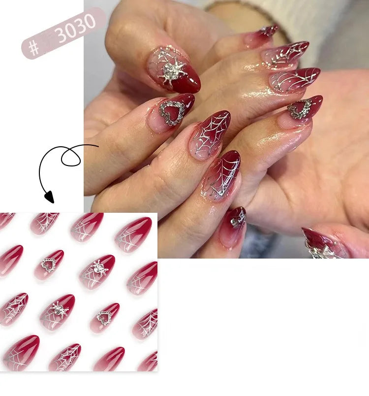 Dropshipping 24 Pcs Heart Design Romantic Art Acrylic Press on Nails Artificial Fingernails Customize Candy Nails 3136