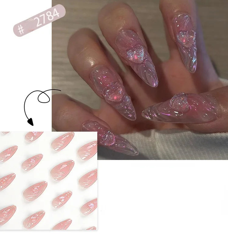 24 Pcs 3D Nail Design Art Press on Nails Artificial Fingernails Customize Candy False Nails for Dating Party Everydaywear 2761